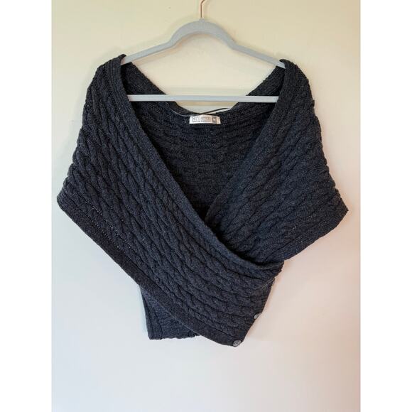 Fisherman Out Of Ireland Sweaters - Fisherman Out of Ireland Crossover Wrap Charcoal Wool Cashmere Buttons Small